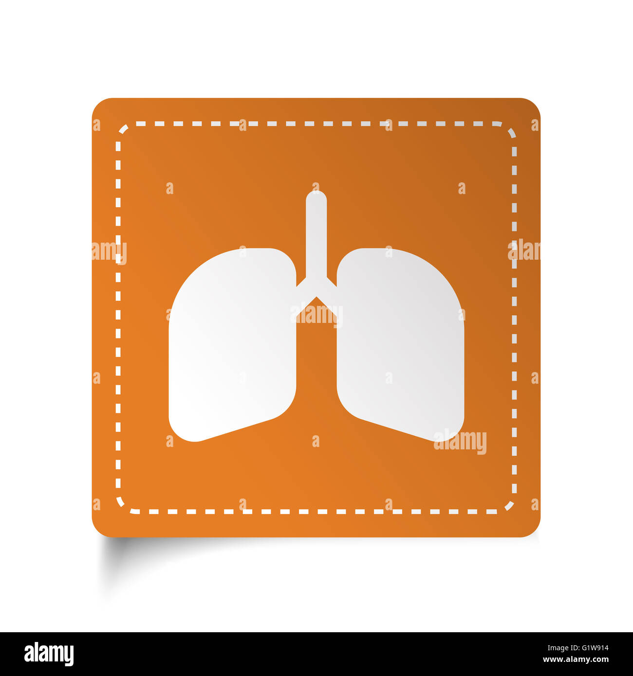 White flat Lungs icon on orange sticker Stock Photo