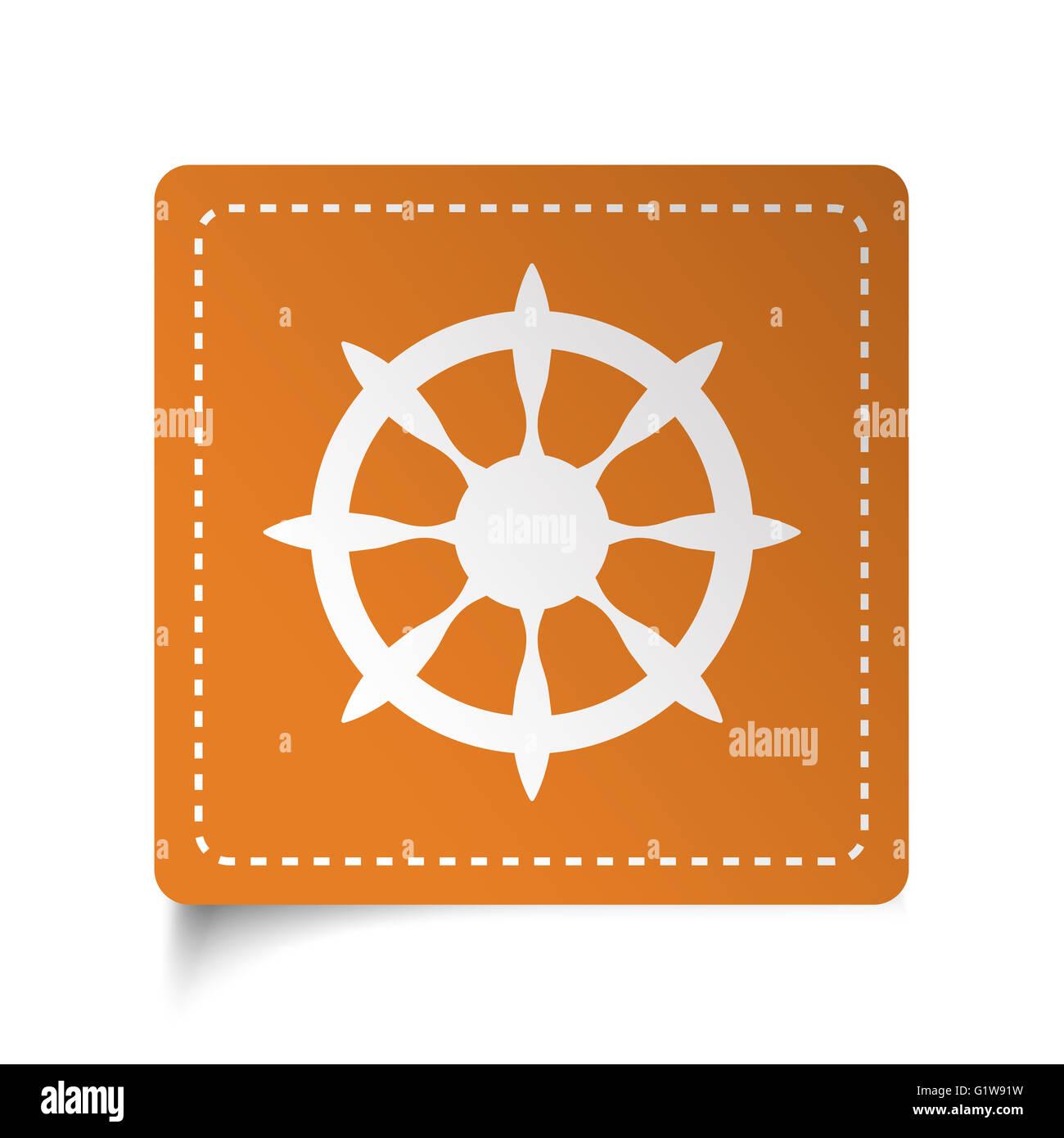 White flat Boat Wheel icon on orange sticker Stock Photo