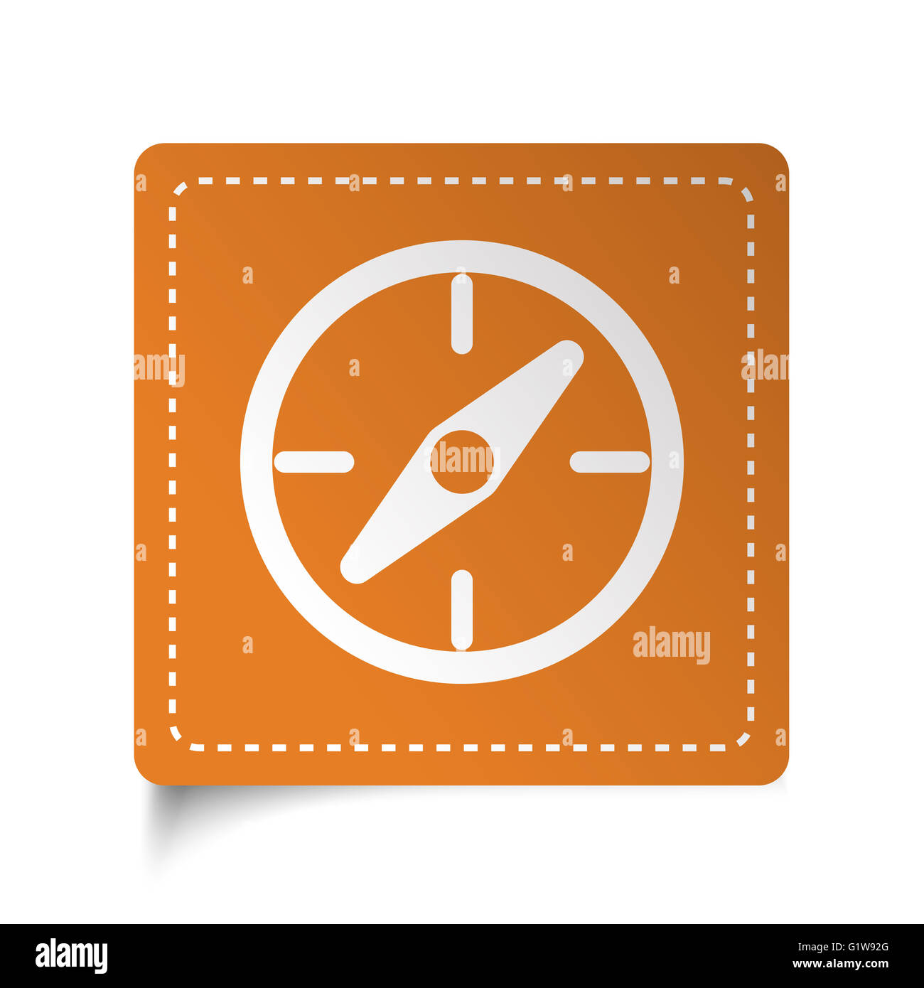 White flat Compass icon on orange sticker Stock Photo