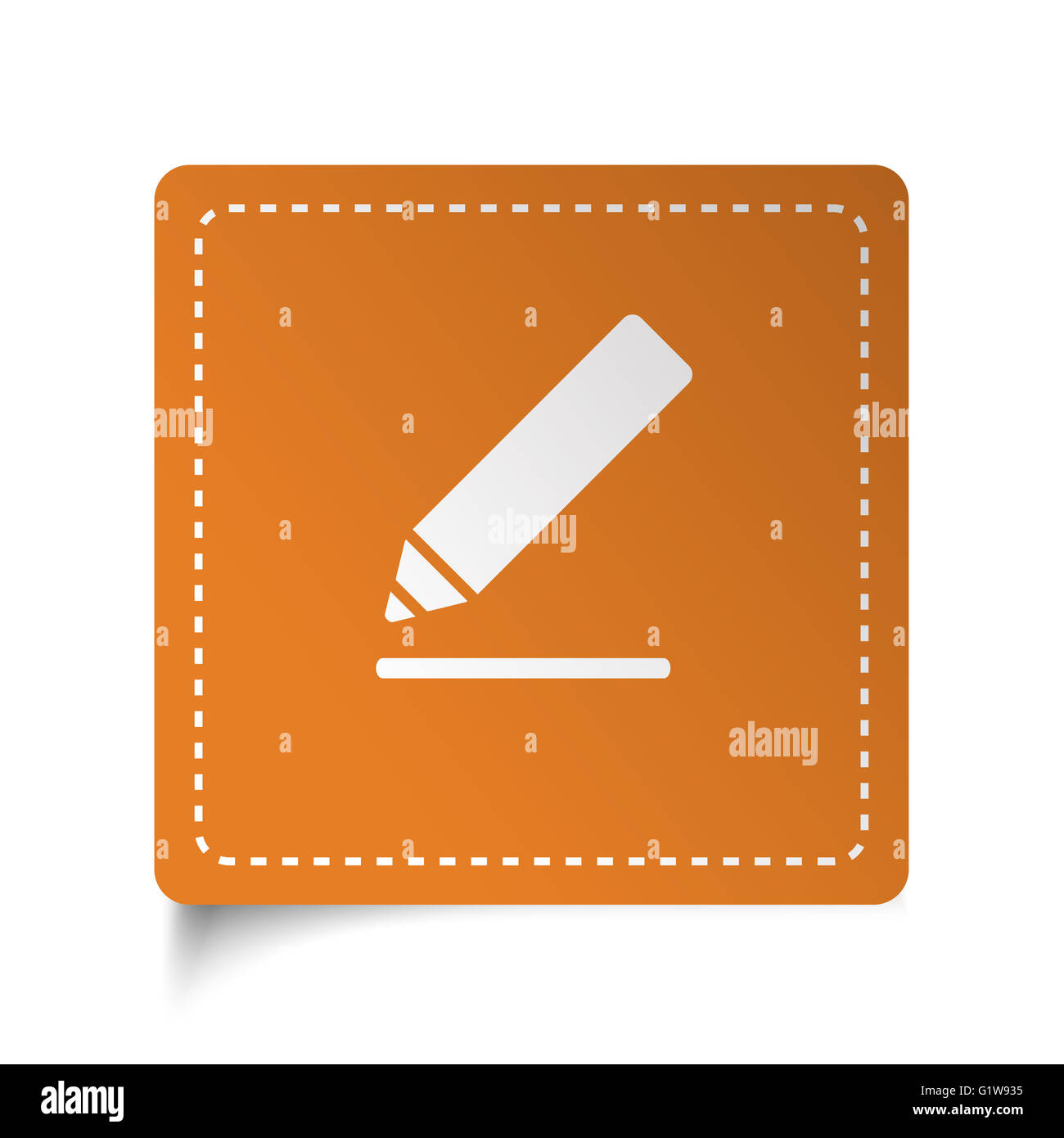 White flat Sign Here icon on orange sticker Stock Photo Alamy