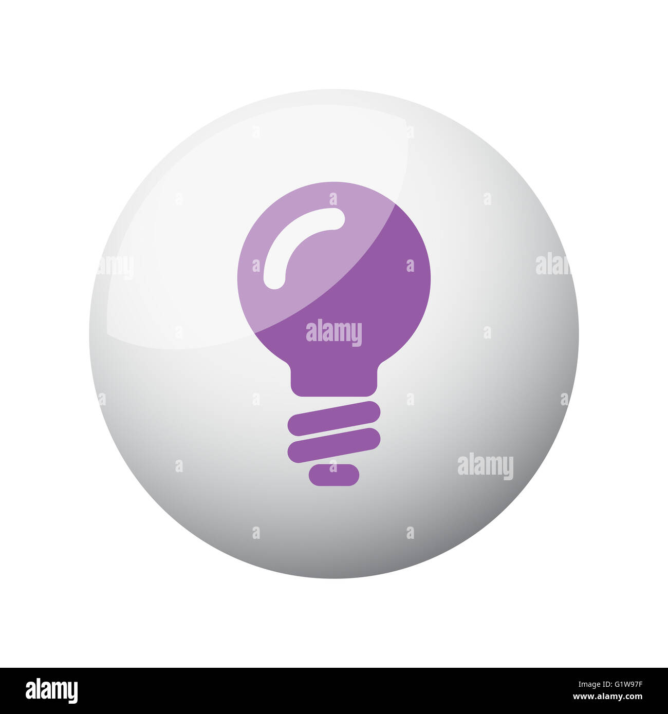 Flat purple Light Bulb icon on 3d sphere Stock Photo
