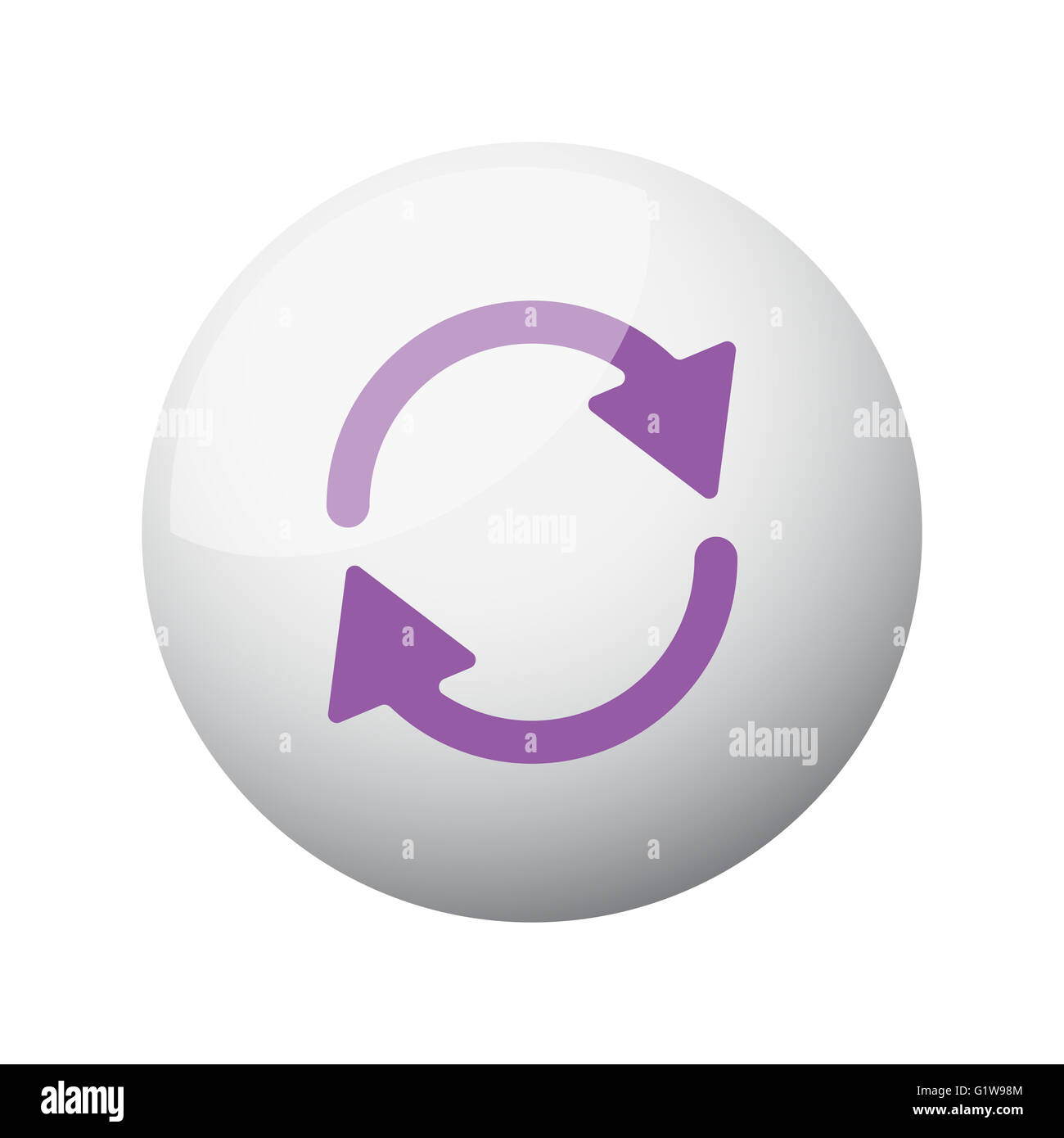 Flat purple Refresh icon on 3d sphere Stock Photo