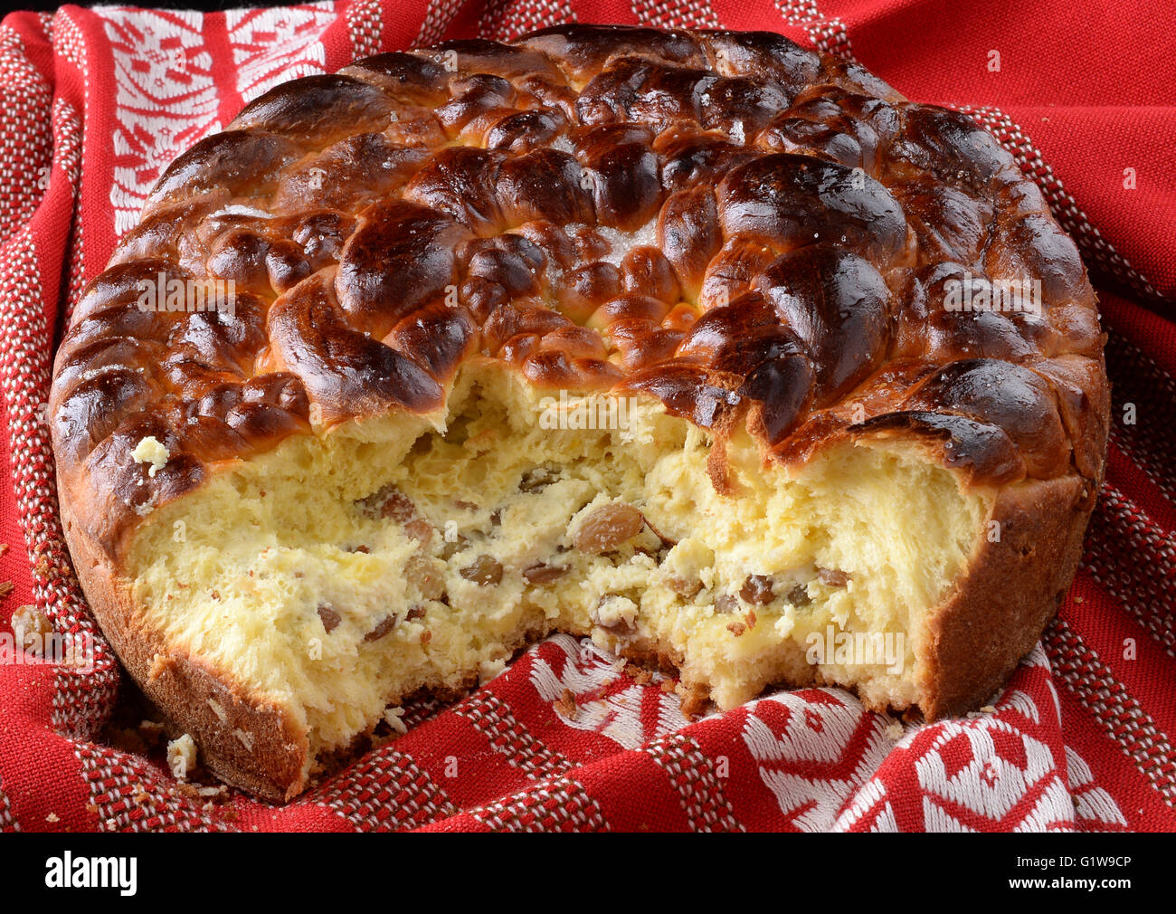 Romanian traditional sweat course for easter, Pasca with cheese , Sesame  seeds and Turkish delight, isolated on white background, top view Stock  Photo - Alamy