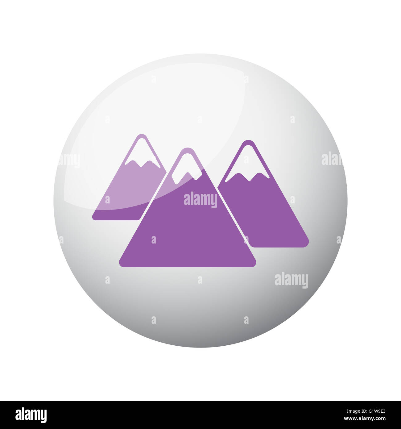 Flat purple Mountain icon on 3d sphere Stock Photo