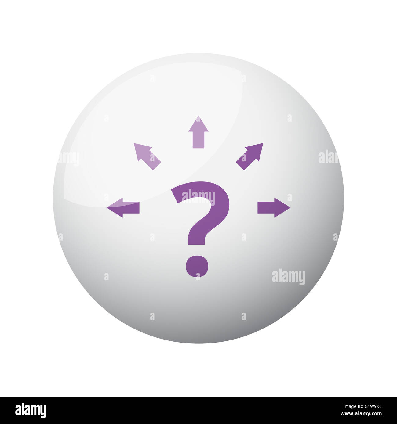 Flat purple Question Mark Arrows icon on 3d sphere Stock Photo