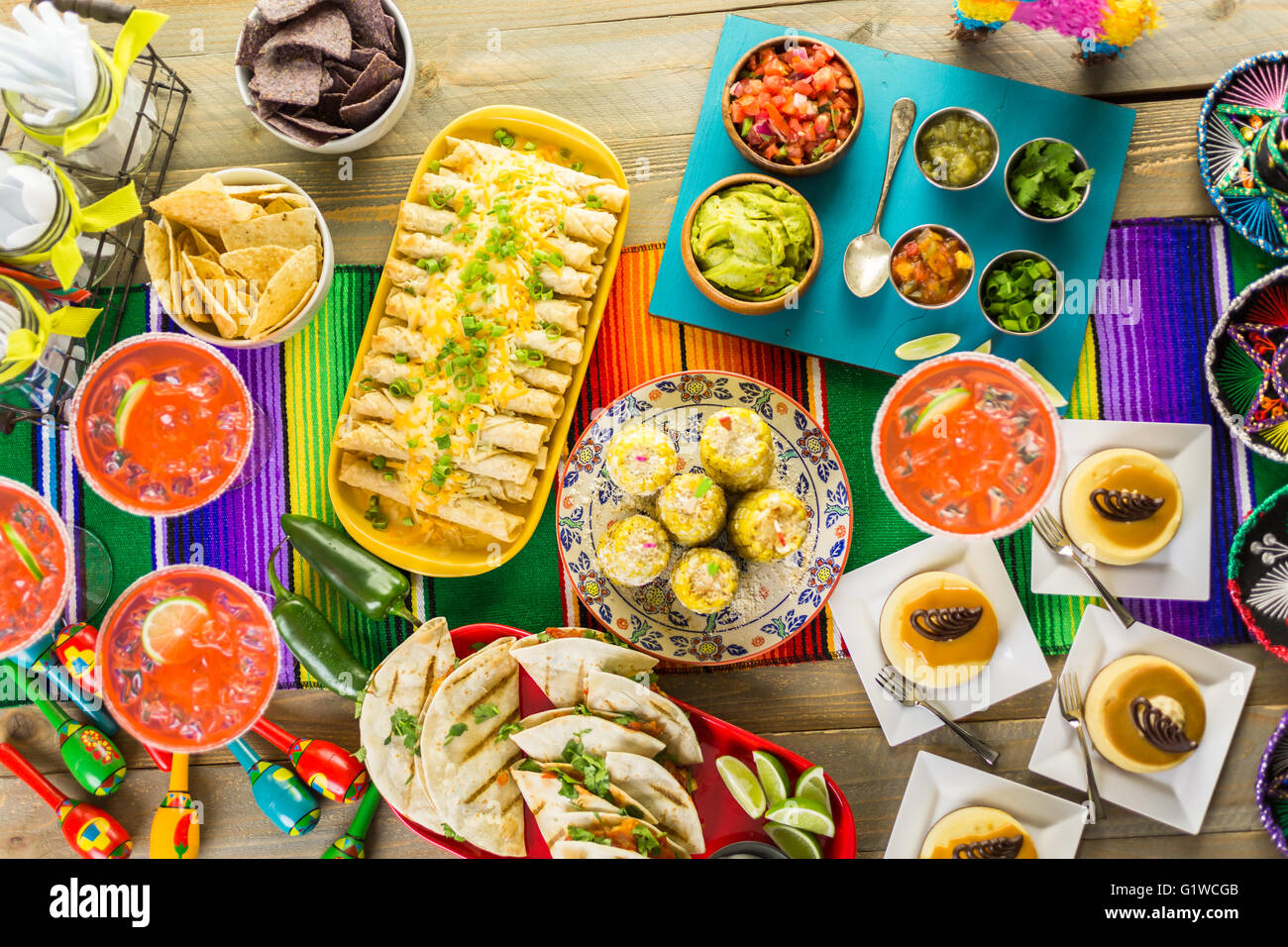 Fiesta party buffet table with traditional Mexican food Stock Photo - Alamy