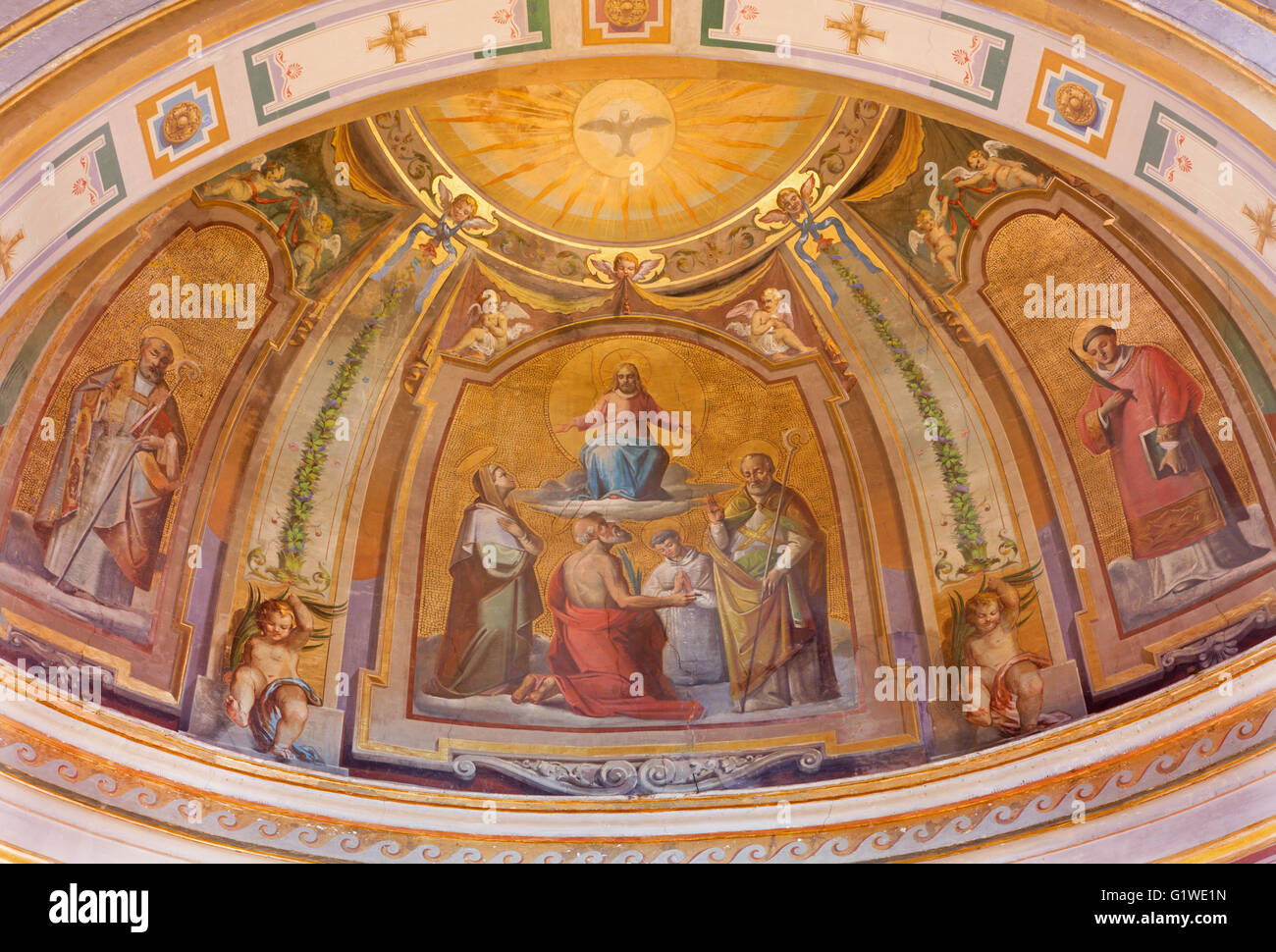 ROME, ITALY - MARCH 11, 2016: The freso Christ in Glory in the church Chiesa dis San Bartolomeo all'Isola Stock Photo