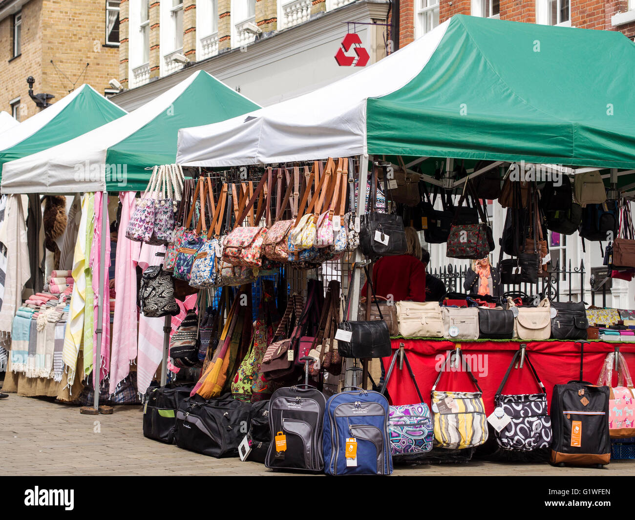 High Street market stalls in Winchester, Hampshire or a quiet Thursday ...