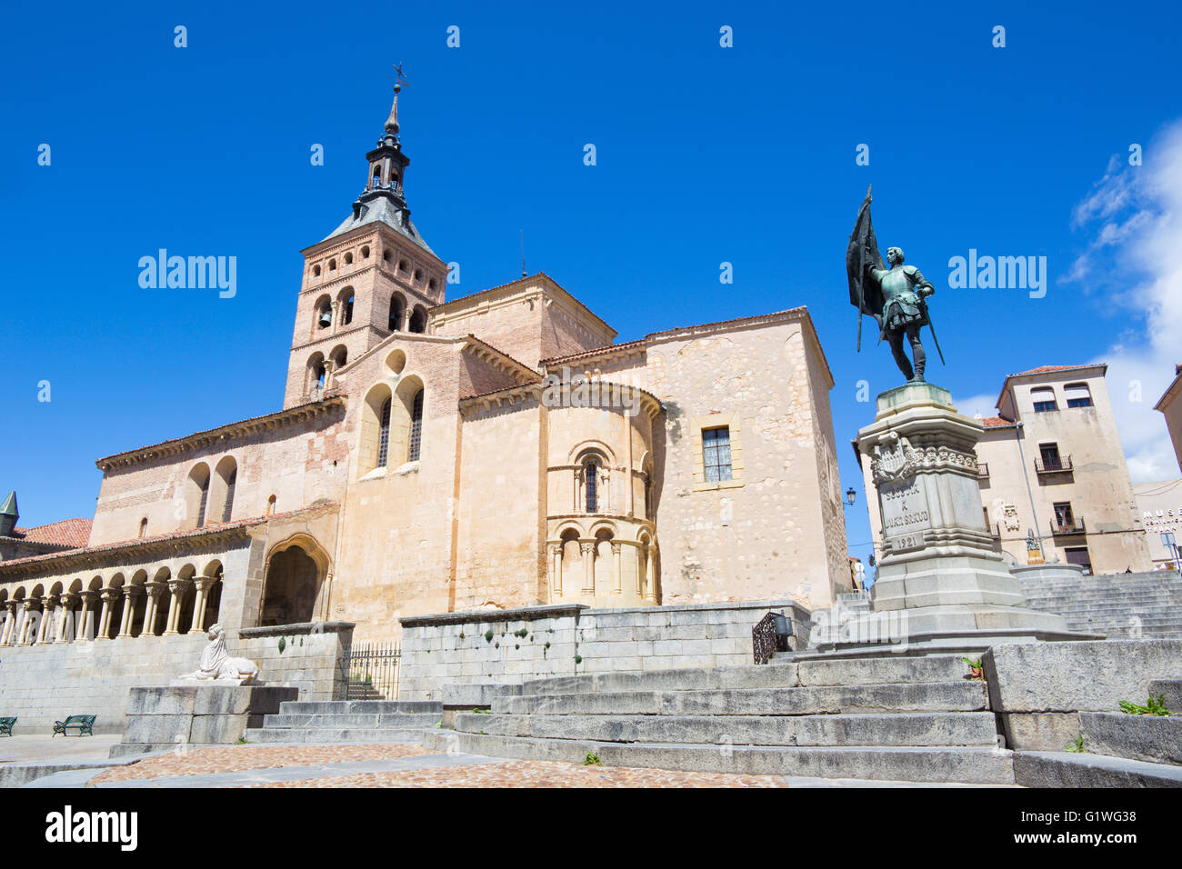 Segovia - San Martin church and memorial of Juan Bravo Stock Photo