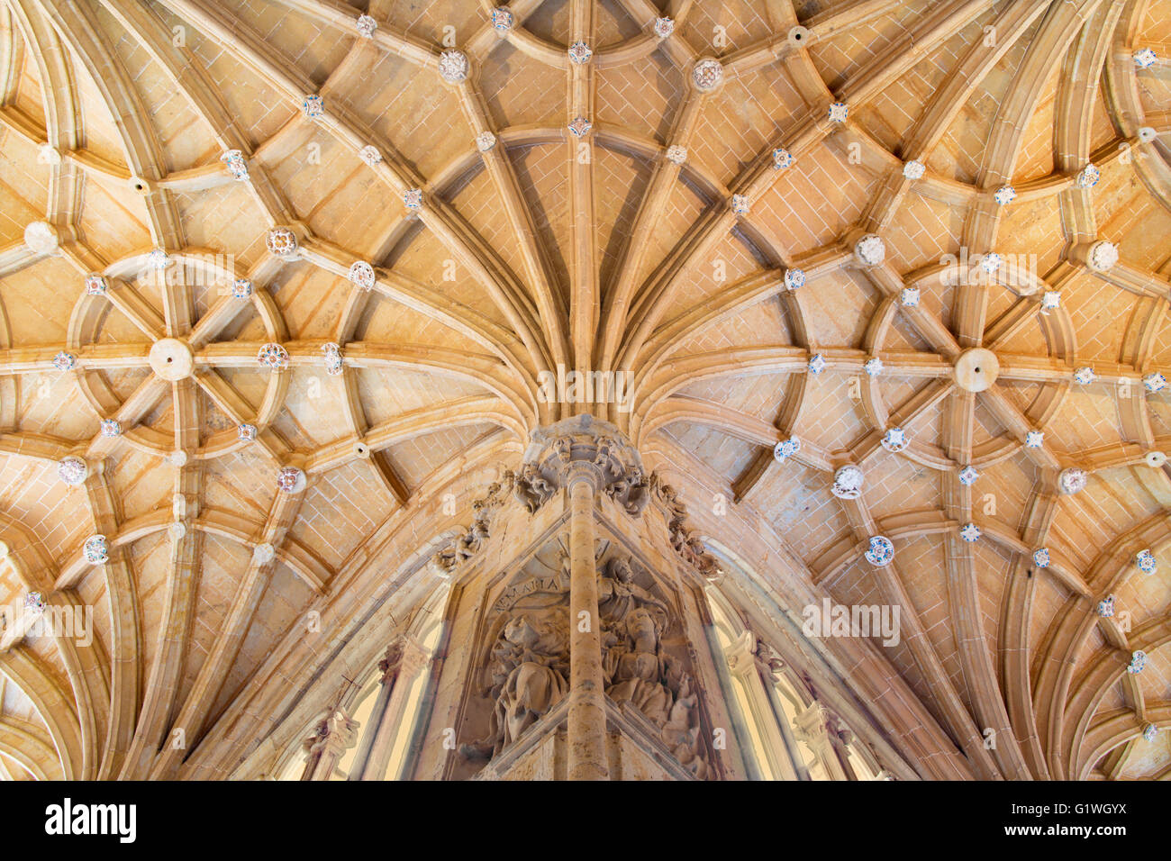 SALAMANCA, SPAIN, APRIL - 16, 2016: The vault gothic atrium of monastery Convento de San Esteban. Stock Photo