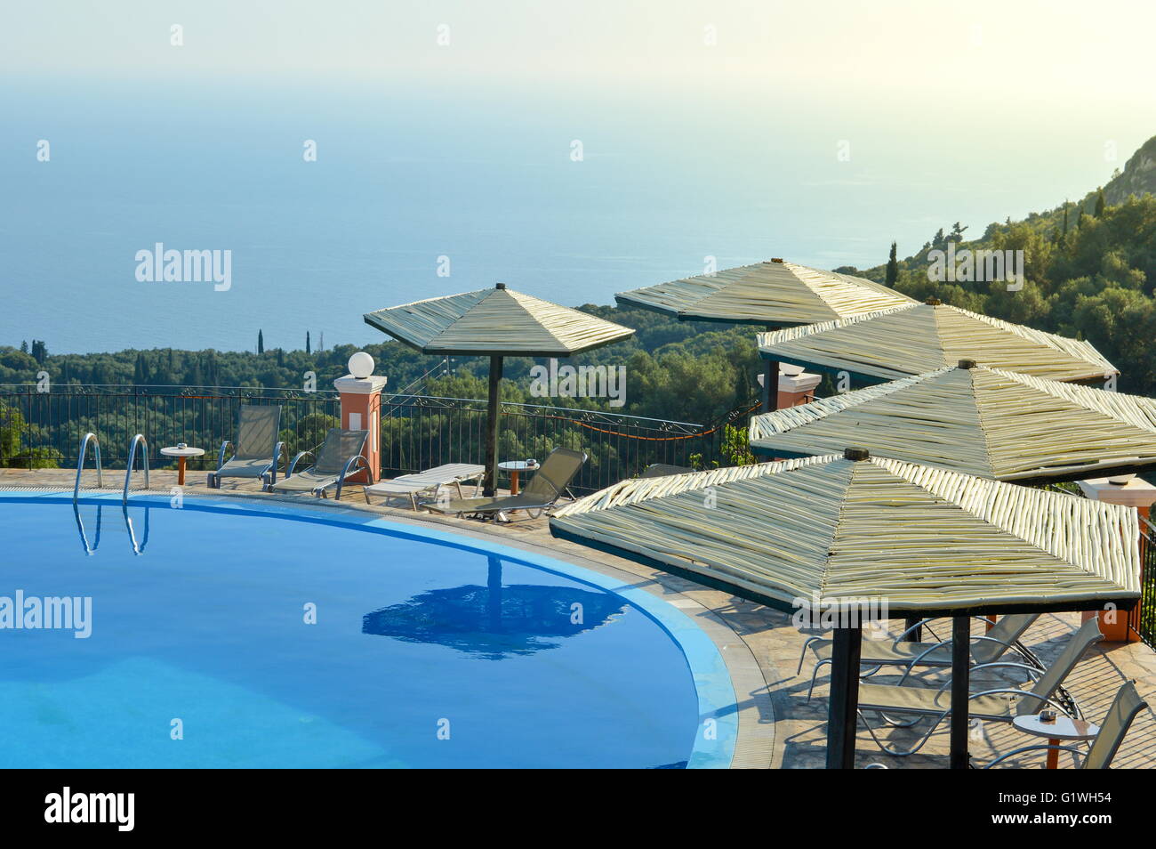Summer vacation destination. Swimming pool with look at horizon Stock Photo