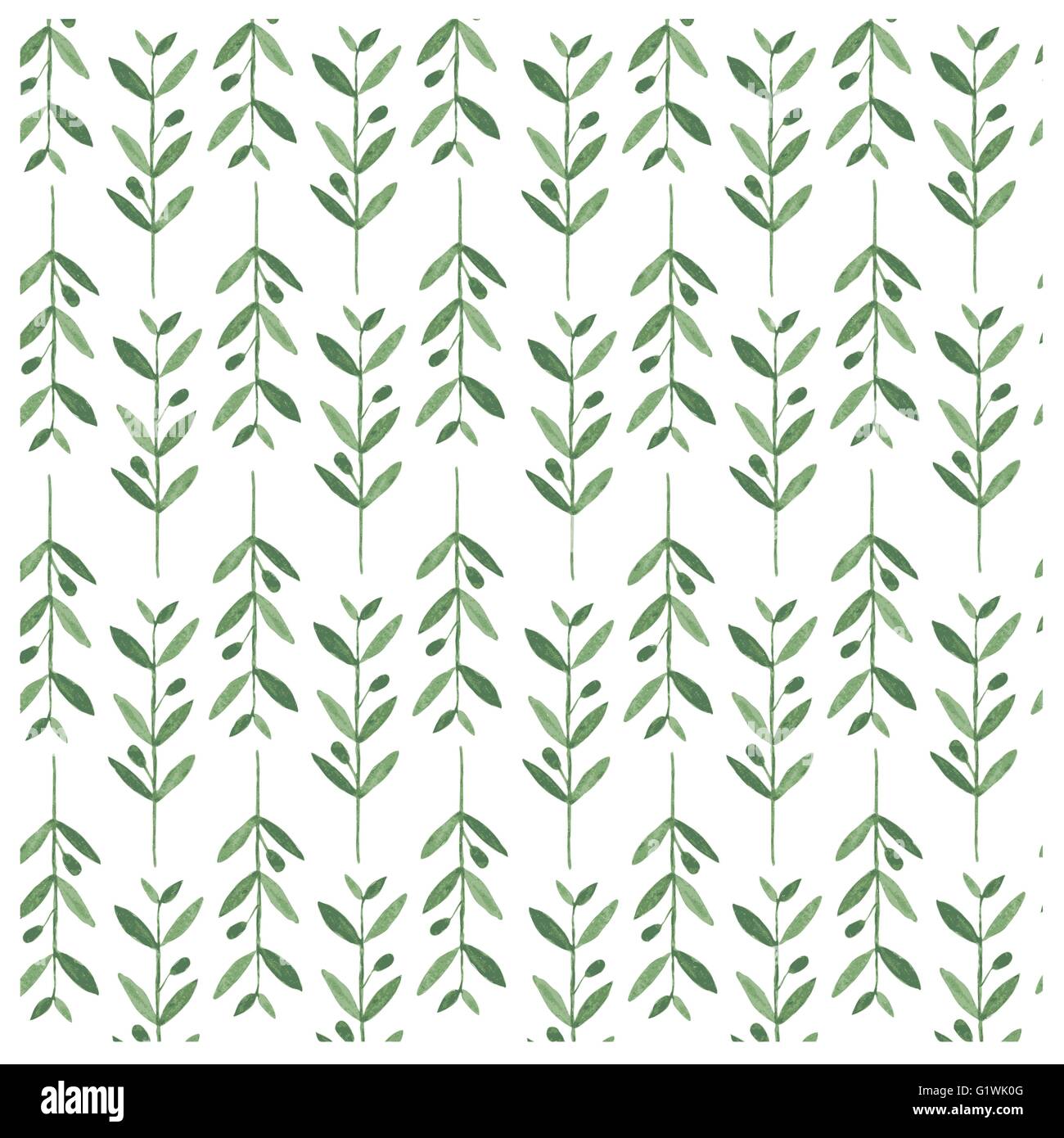 Watercolor vector pattern with olive branches. Illustration on white background. Nature and Organic concept. Natural product. Stock Vector