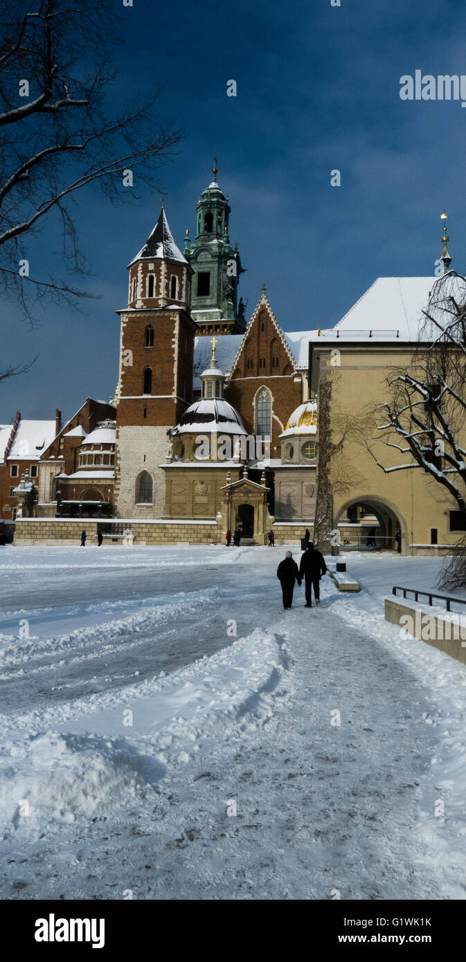 Courtyard of Wawel Castle in winter Stock Photo