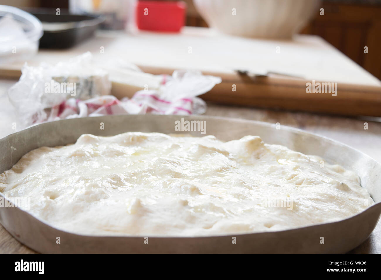 preparing dough pizza Stock Photo