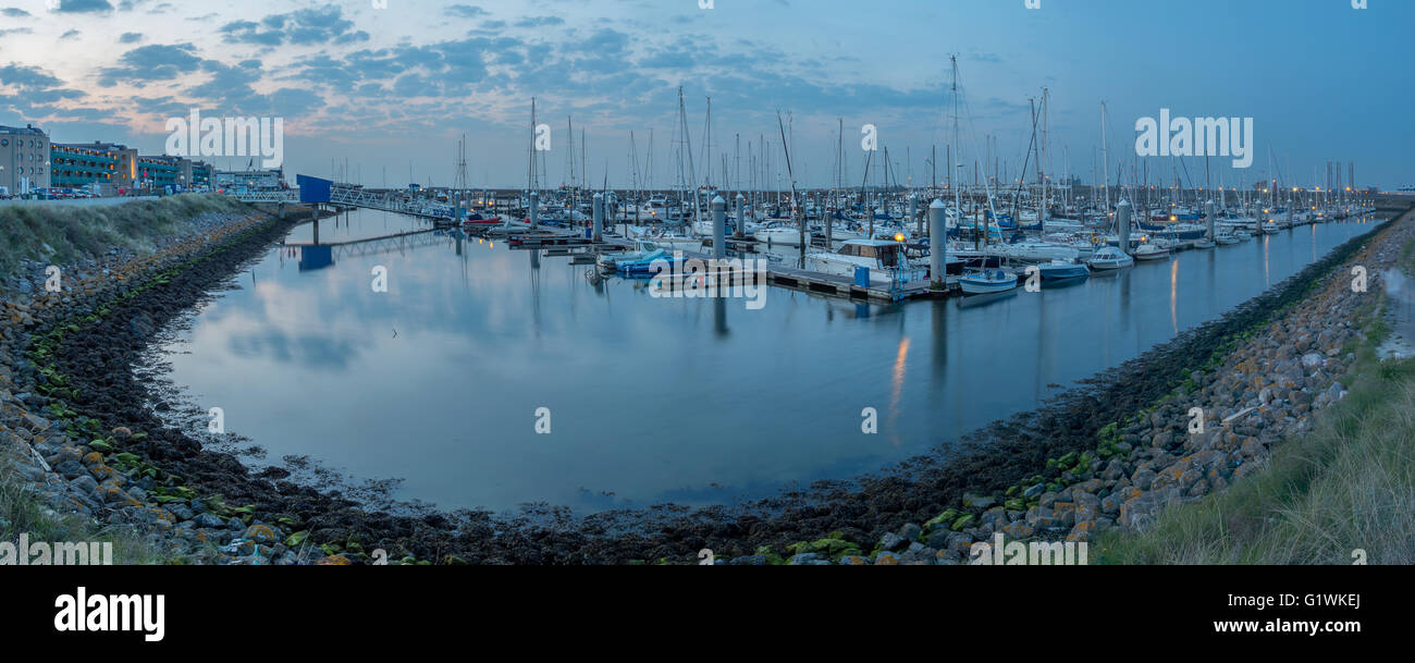 Marina IJmuiden during Blue hour in the Netherlands Stock Photo