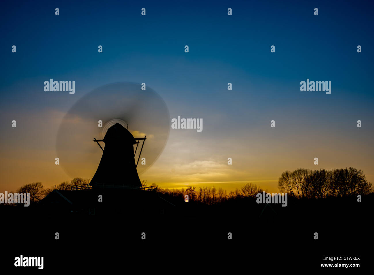 Sunset Bolwerks windmill in Deventer, The Netherlands Stock Photo