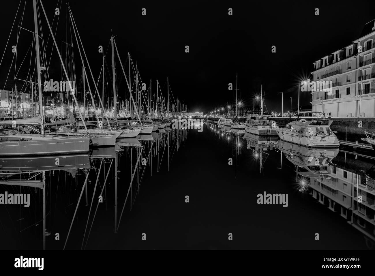 Black & white photo of the harbour in Deauville (Basse-Normandie France) Stock Photo