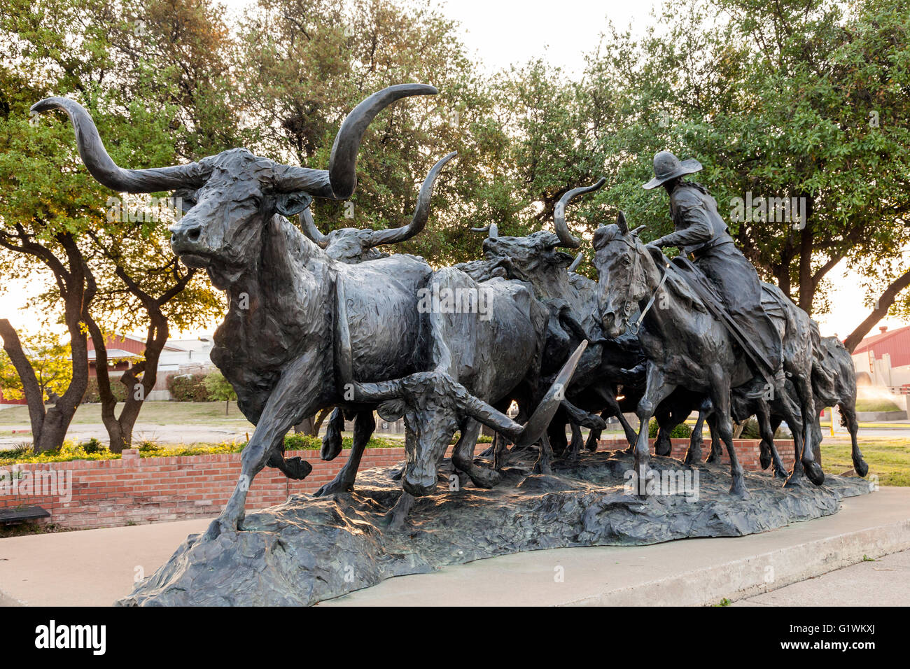T. D. Kelsey's bronze sculpture of a longhorn cattle drive in the
