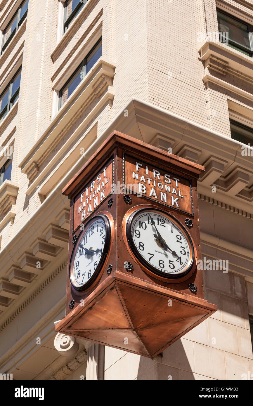 The First National Bank Clock in the city of Fort Worth. Texas, USA Stock Photo