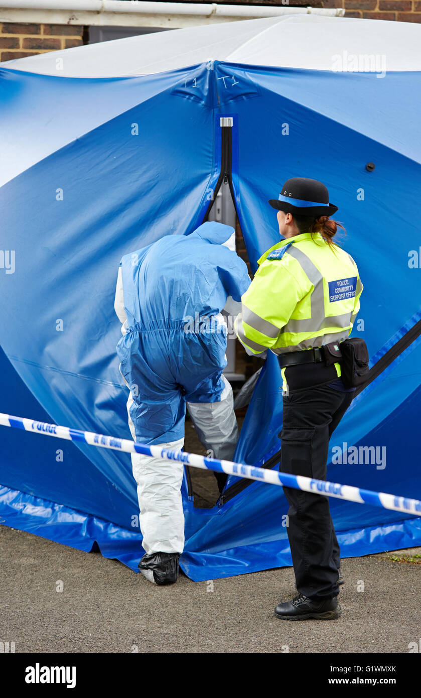 The scene outside a house in Bicester where a two year old girl was