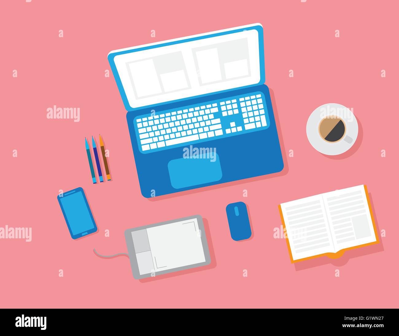 Flat Style Modern Design Concept of Creative Office Workspace. Icons ...