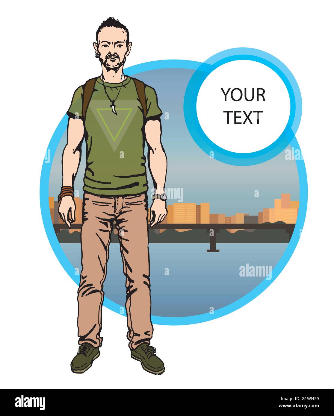boy hipster character, vector illustration man on city background Stock ...