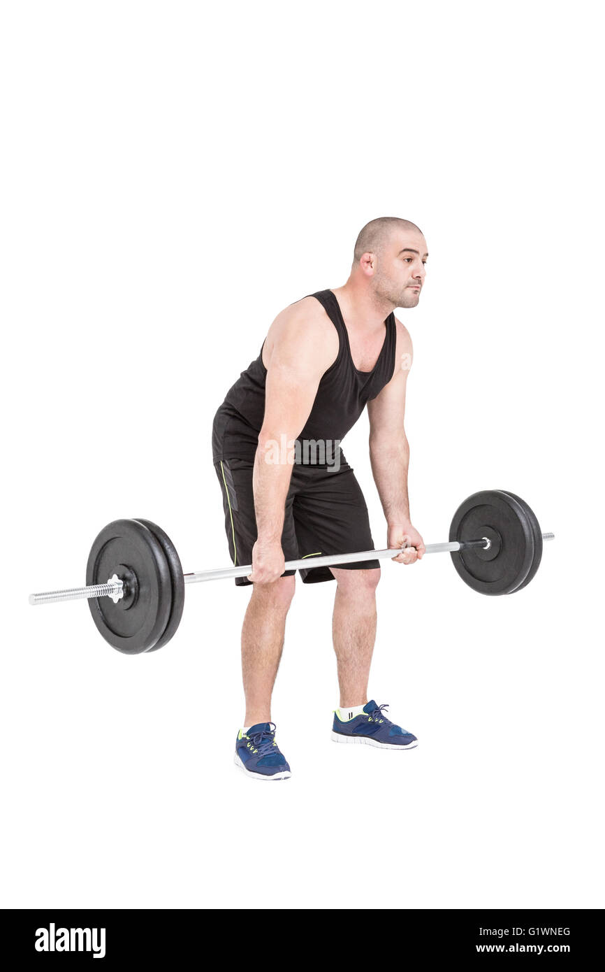 Bodybuilder lifting heavy barbell weights Stock Photo Alamy