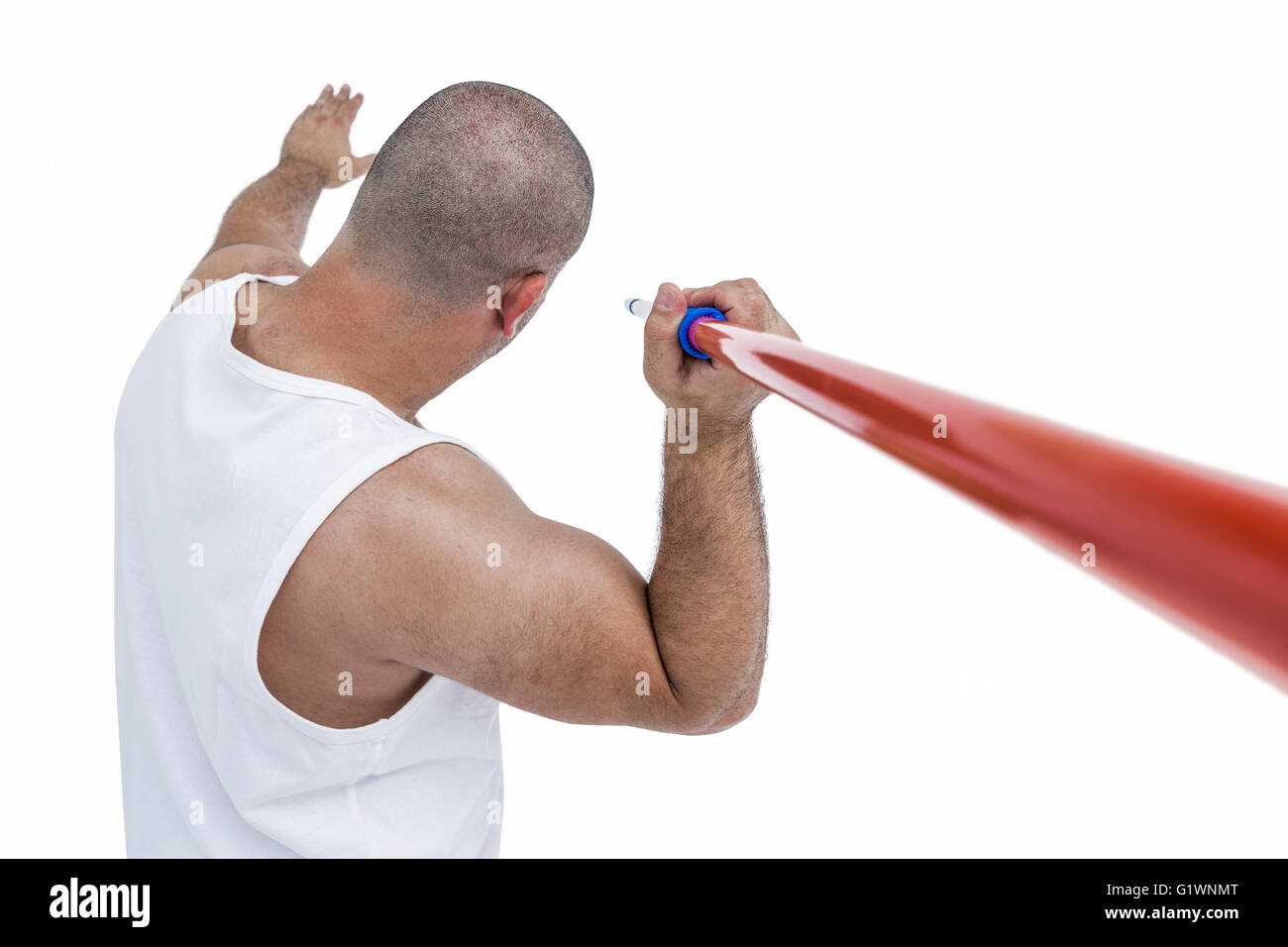 Athlete preparing to throw javelin Stock Photo Alamy