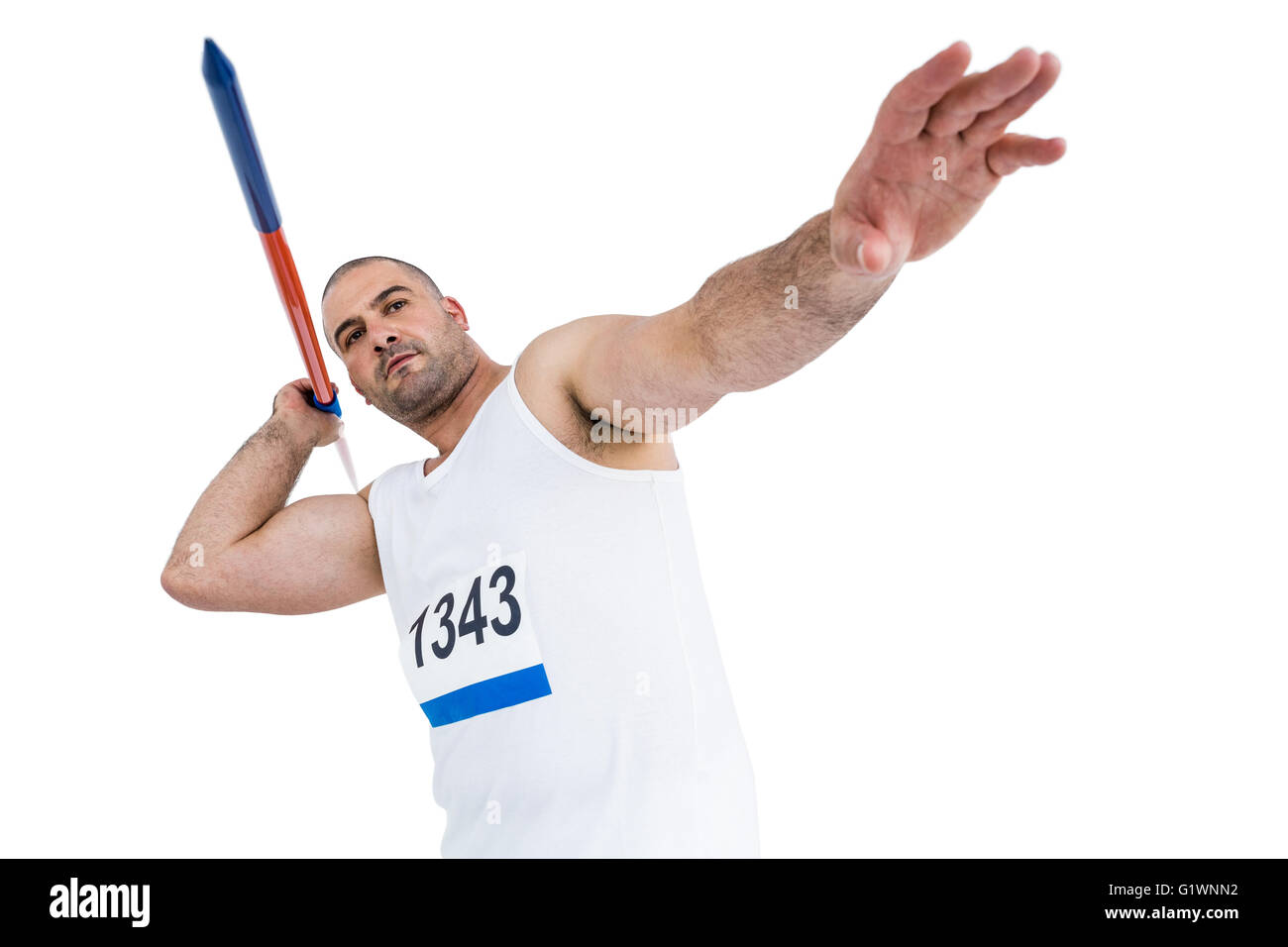 Athlete preparing to throw javelin Stock Photo Alamy