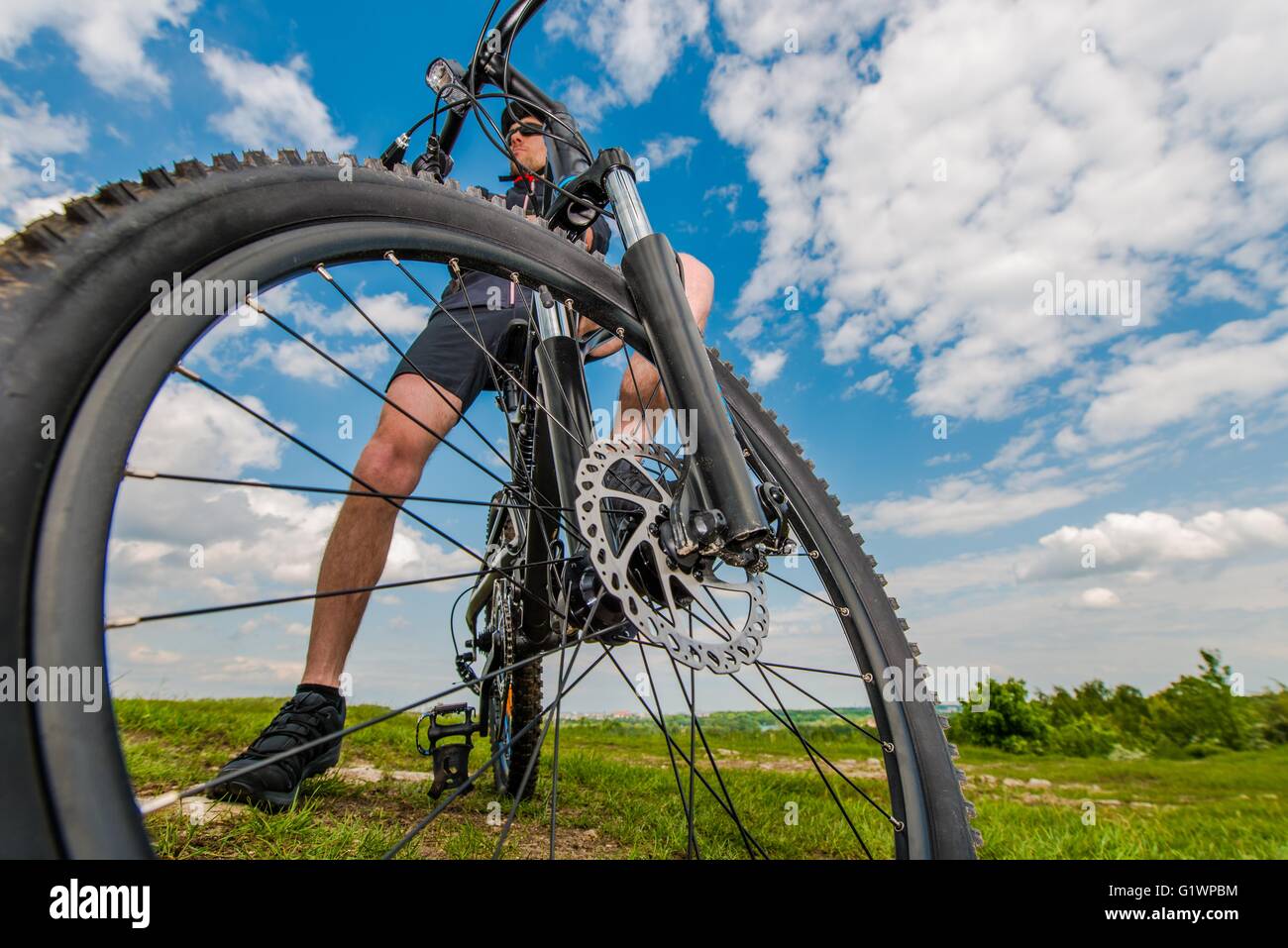 Riding Modern Mountain Bike. Mountain Bike Getaway Plan Stock Photo - Alamy