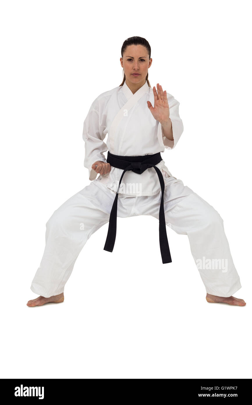 Female fighter performing karate stance Stock Photo Alamy
