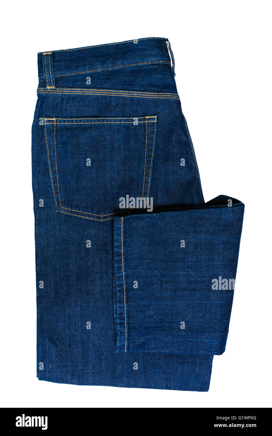 fashion blue jeans folded isolated on white background Stock Photo - Alamy