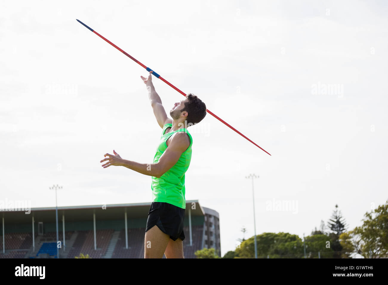 Athlete about to throw a javelin Stock Photo