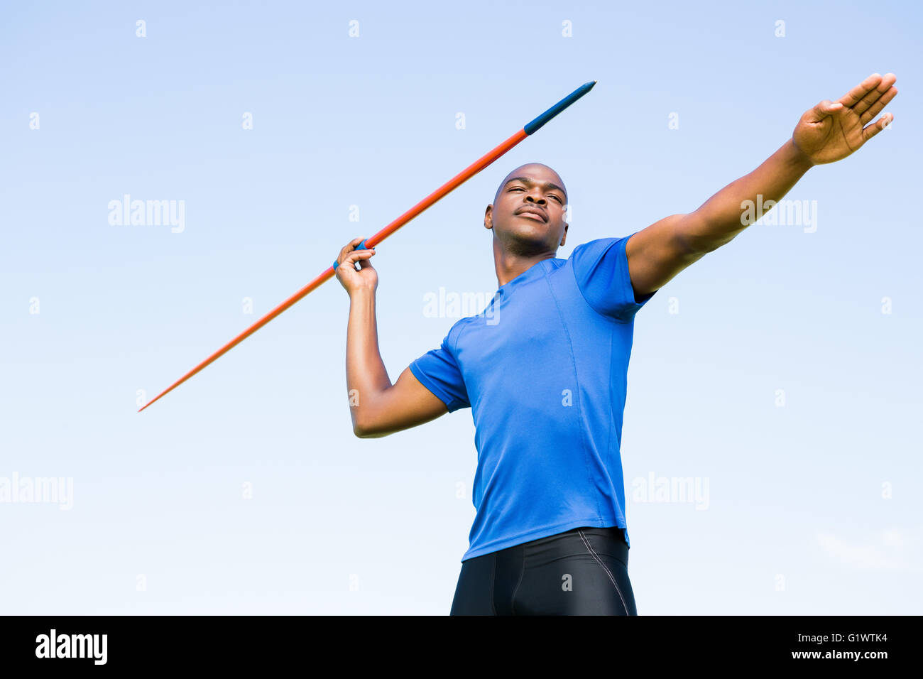 Athlete about to throw a javelin Stock Photo