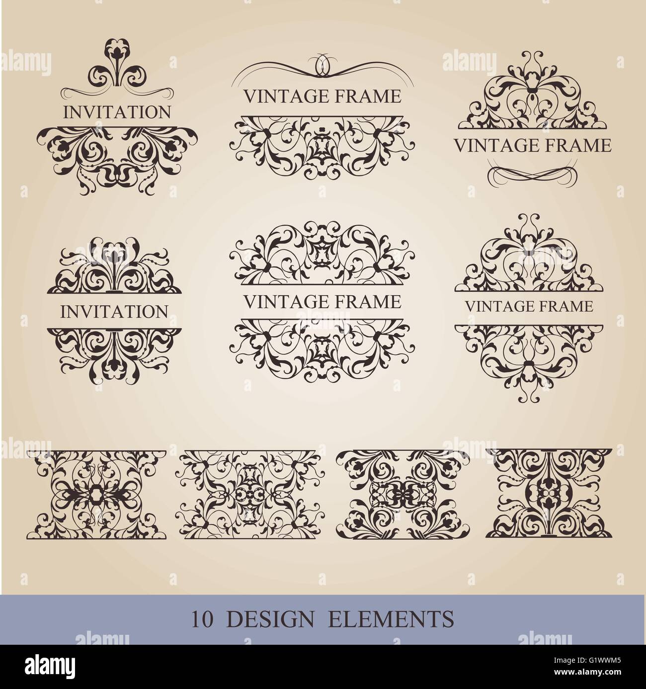 Calligraphic elements vintage set . Vector frame ornament Stock Vector ...