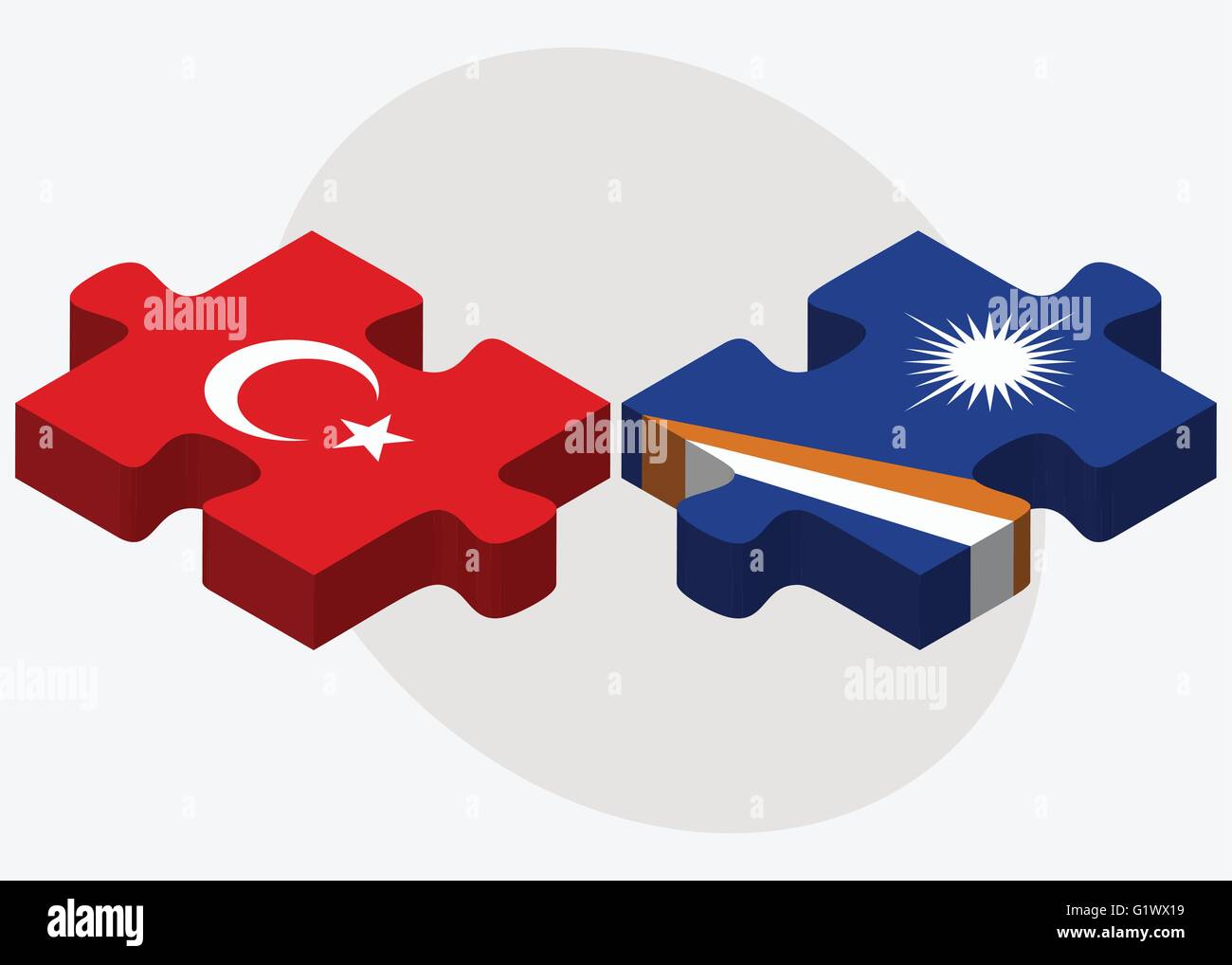 Turkey and Marshall Islands Flags in puzzle isolated on white background Stock Vector