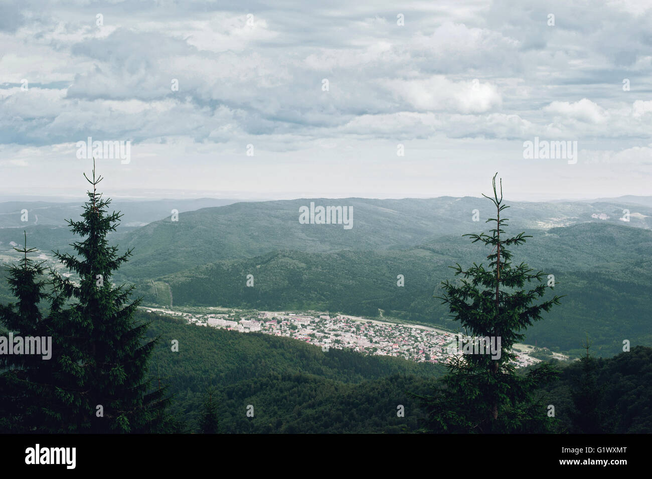 Aerial view of a village in Carpathian mountains Romania Stock Photo ...