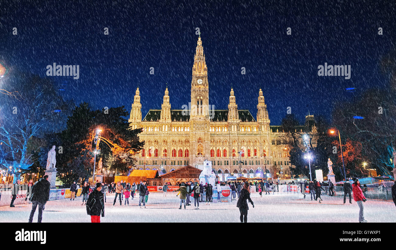 Westminster Abbey in London England on Christmas holidays. Big icerink