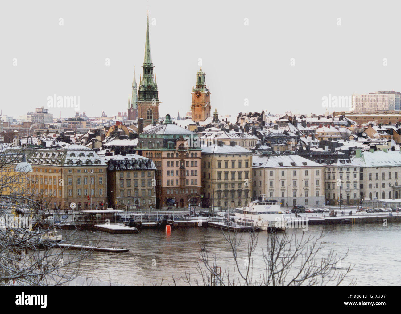 OLD TOWN with churches on a cold winter day Stock Photo