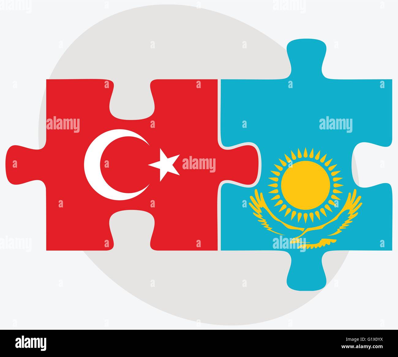 Turkey and Kazakhstan Flags in puzzle isolated on white background