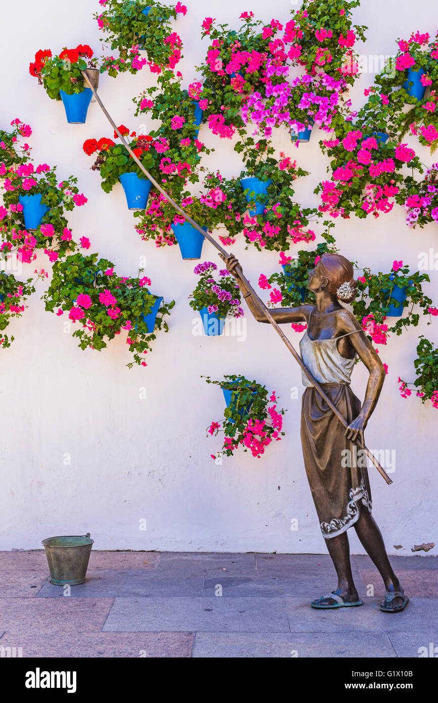 Monument to the caregivers of the courtyards made in 2014, by artist Jose Manuel Belmonte. Córdoba, Andalusia, Spain, Europe Stock Photo