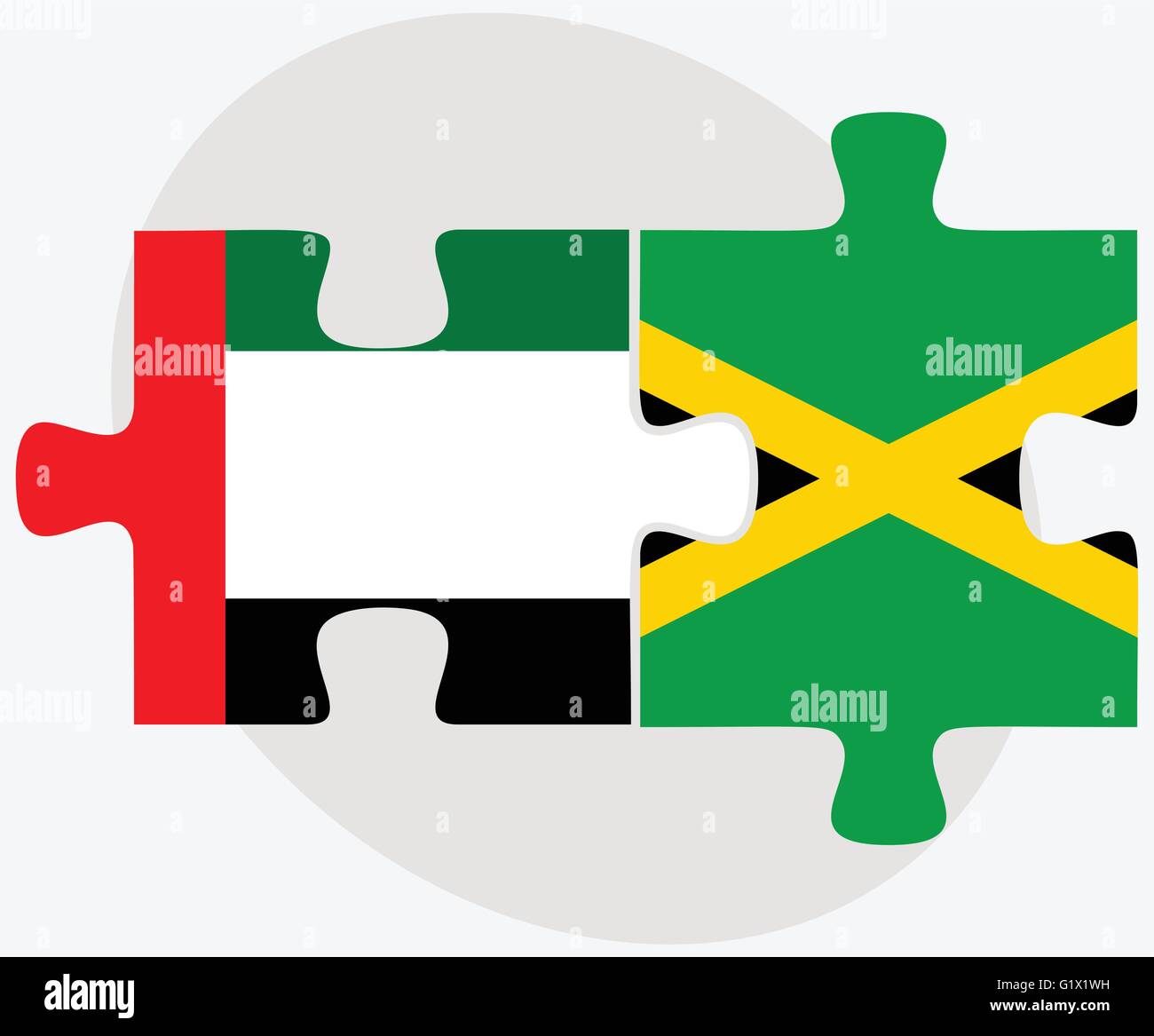United Arab Emirates and Jamaica Flags in puzzle isolated on white background Stock Vector Image