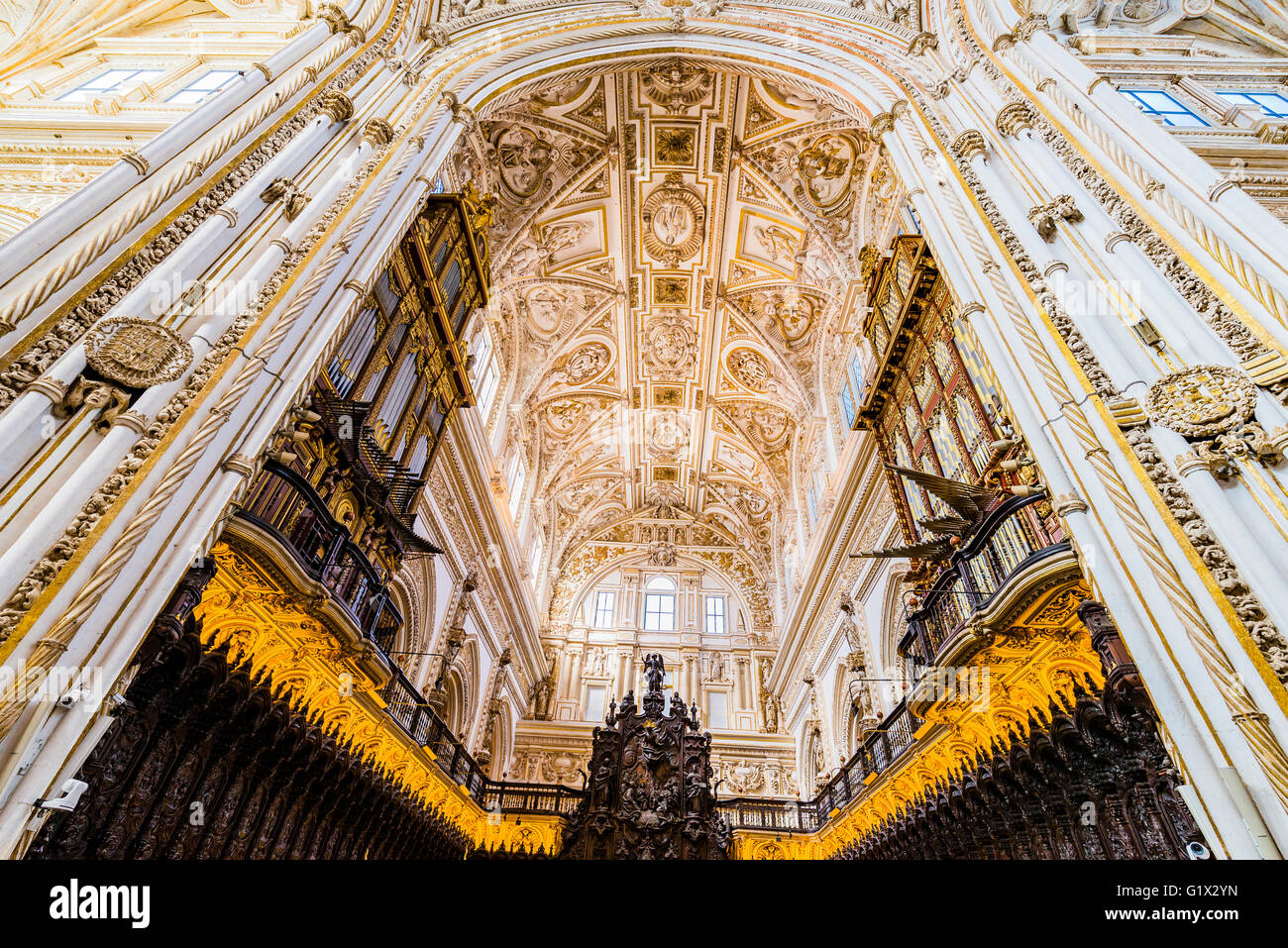 Ceiling and choir, Mosque-Cathedral of Córdoba, Andalusia, Spain, Europe Stock Photo