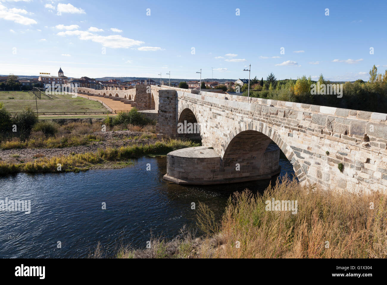 Hospital de Órbigo, Spain: Puente del Paso Honroso. Stock Photo