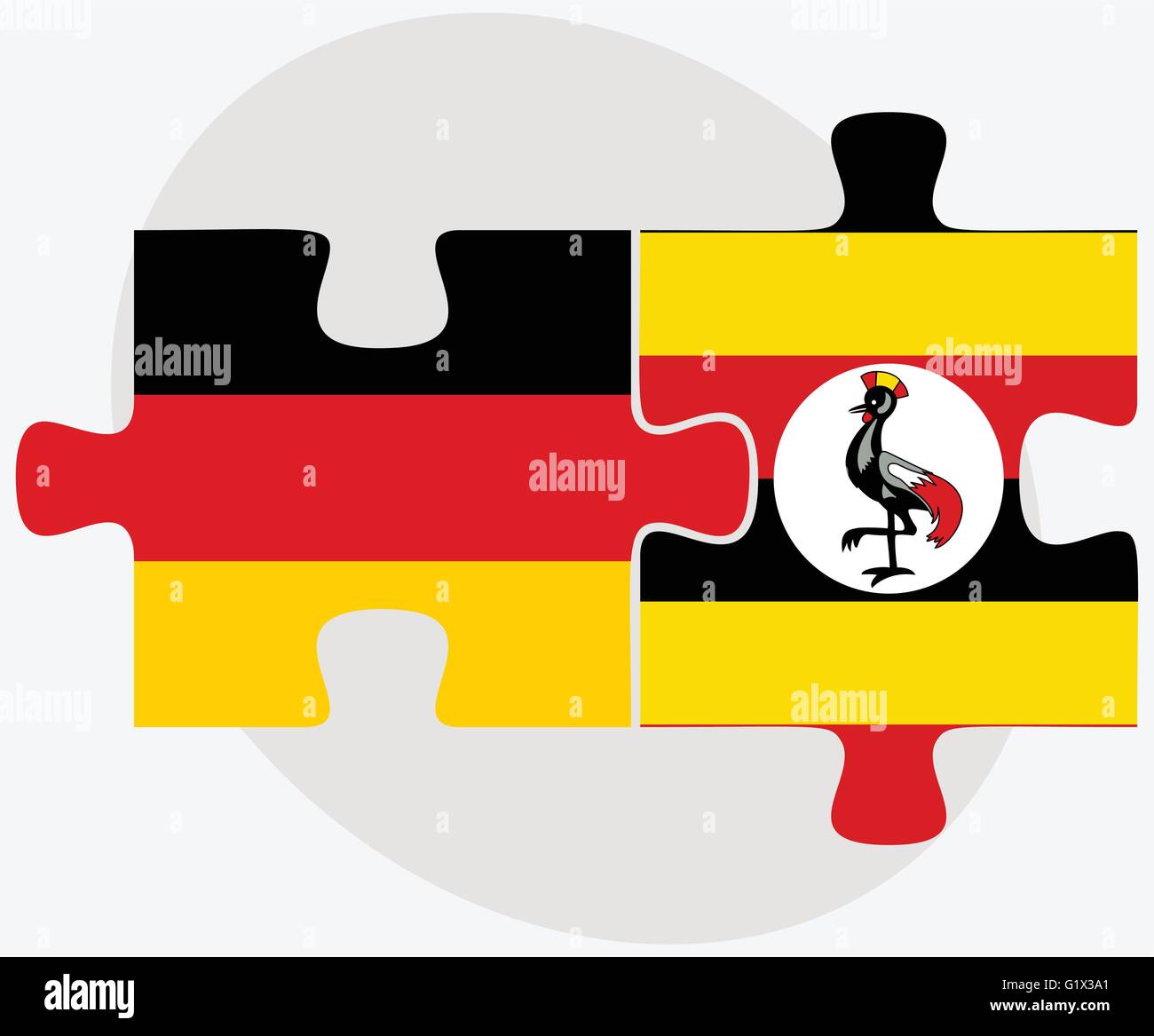 Germany and Uganda Flags in puzzle isolated on white background Stock Vector