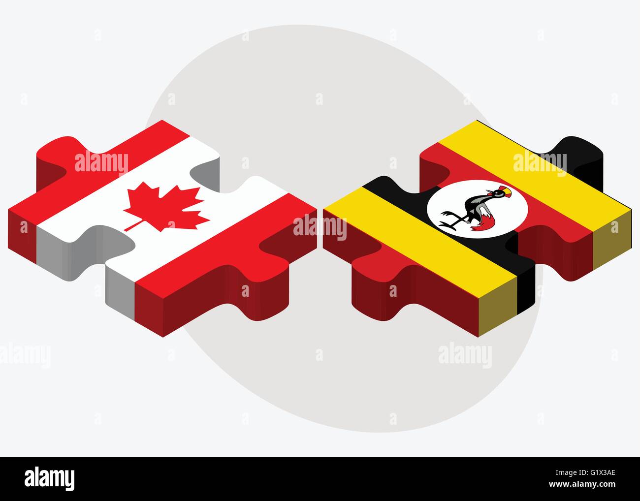 Canada and Uganda Flags in puzzle isolated on white background Stock Vector