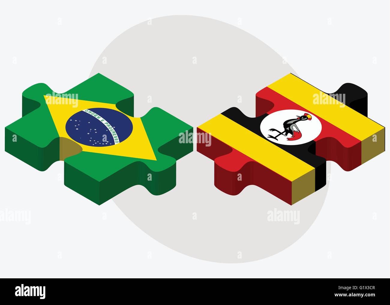 Brazil and Uganda Flags in puzzle isolated on white background Stock Vector