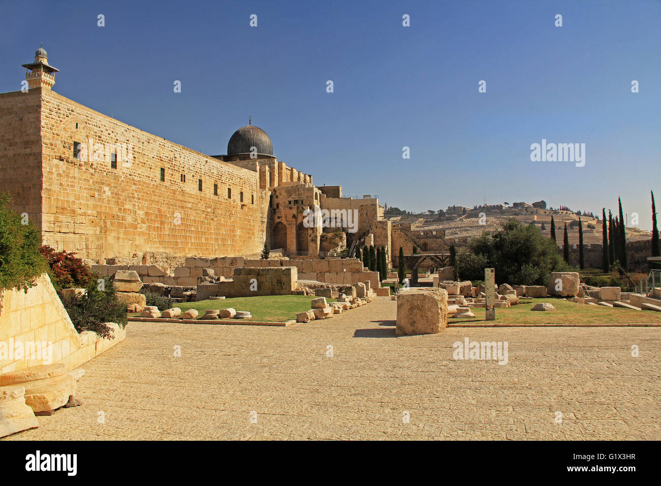 Al-Aqsa mosque is located on the south side of the temple mount in Jerusalem, Israel, and is the 3rd holiest site in Islam. Stock Photo