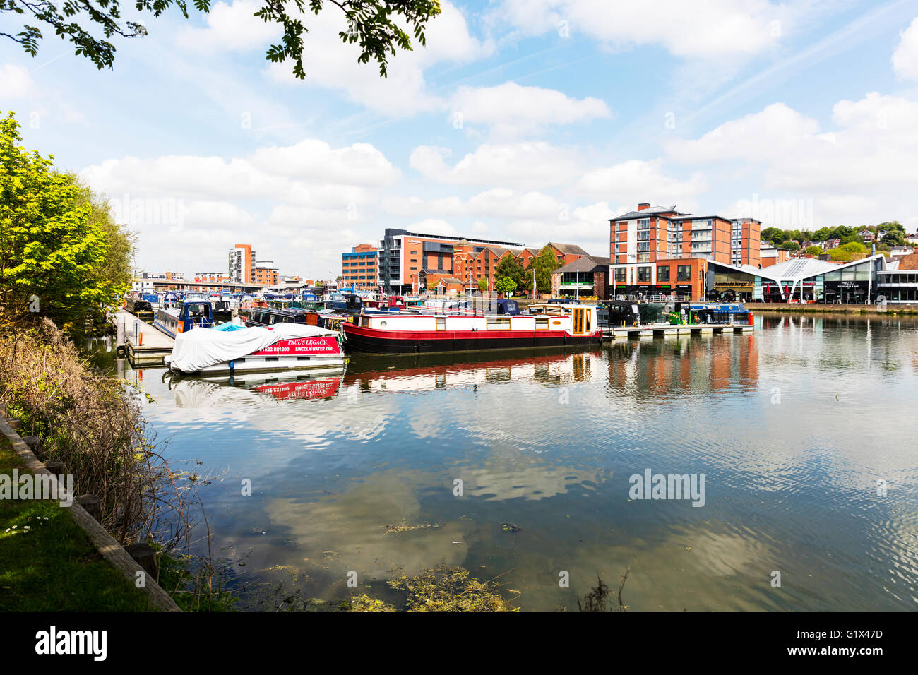 Brayford Pool Lincoln Waterfront boats Lincolnshire England United Kingdom Lincoln City Lincolnshire UK English cities Stock Photo