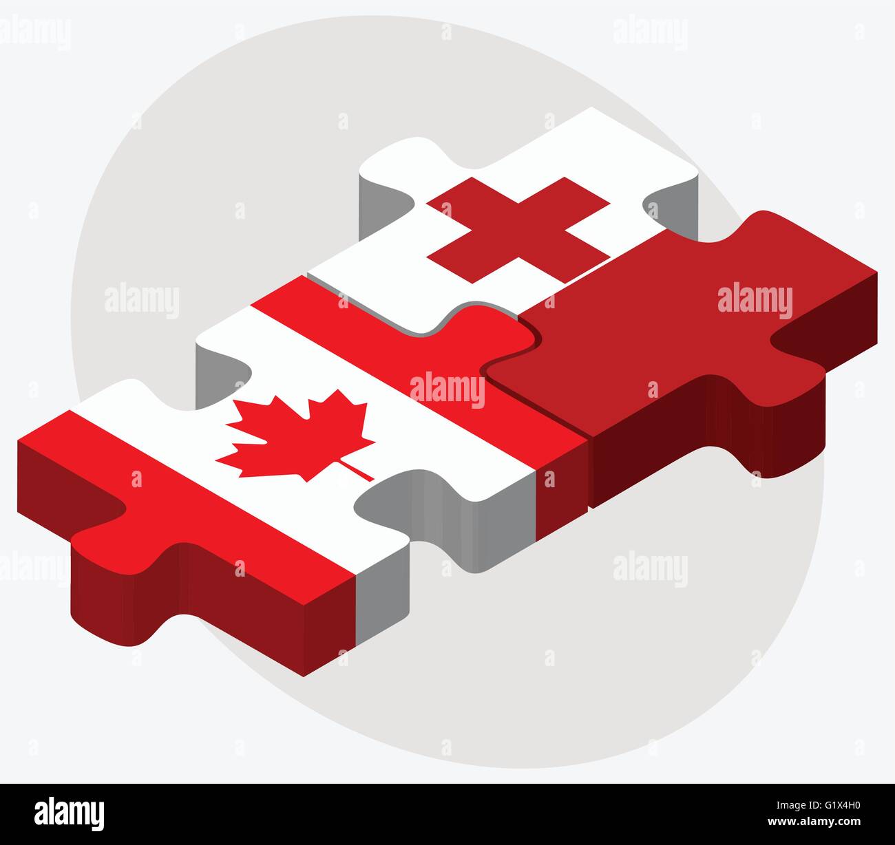 Canada and Tonga Flags in puzzle isolated on white background Stock Vector